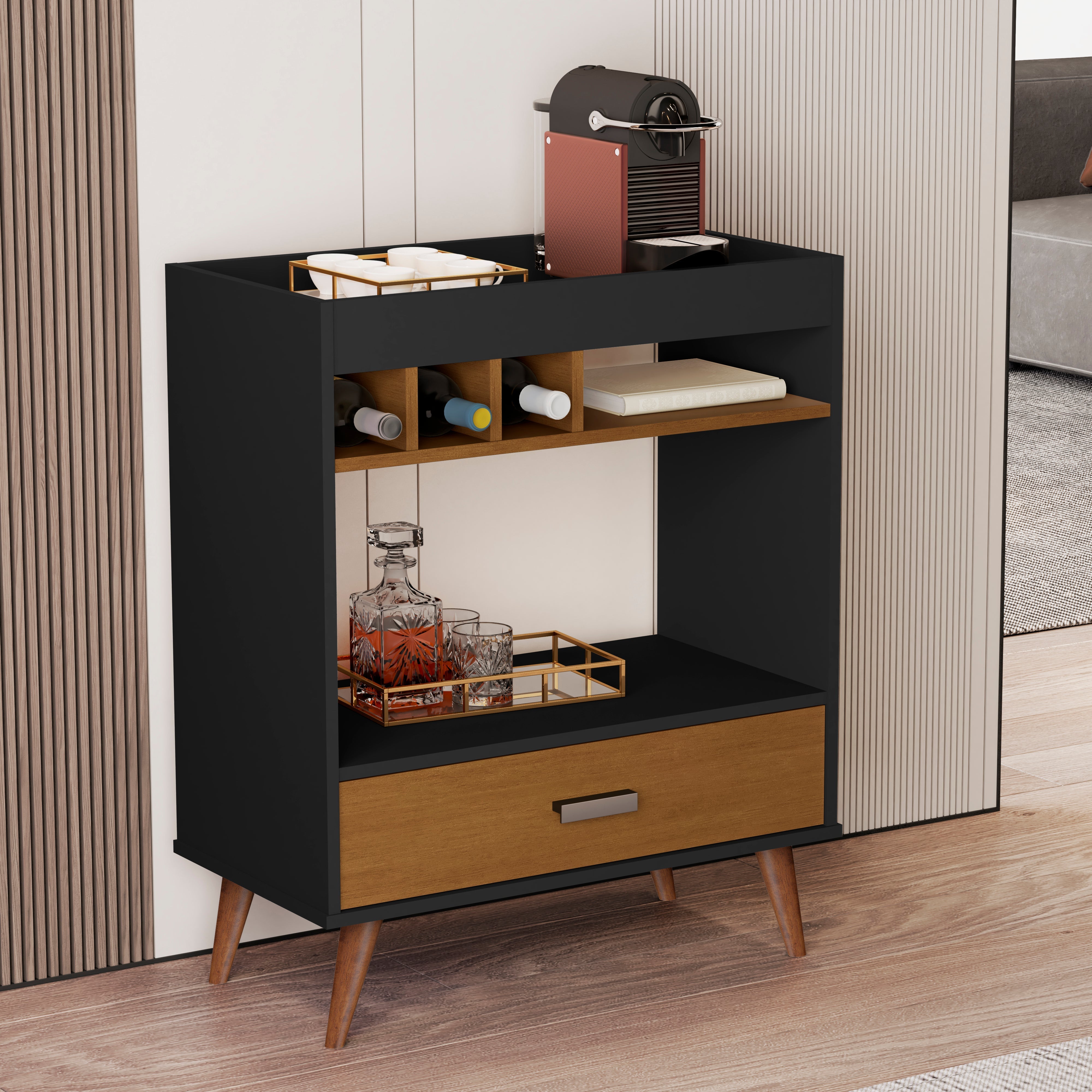 Boahaus Ashbourne Bar Cabinet with Wine Rack & Storage | Modern Design